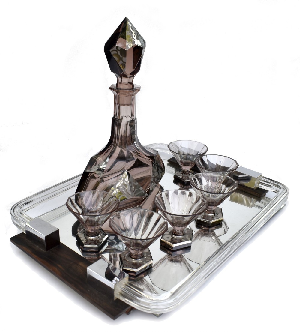 Art Deco Czech Glass 7 Piece Decanter Set, c1930 View III
