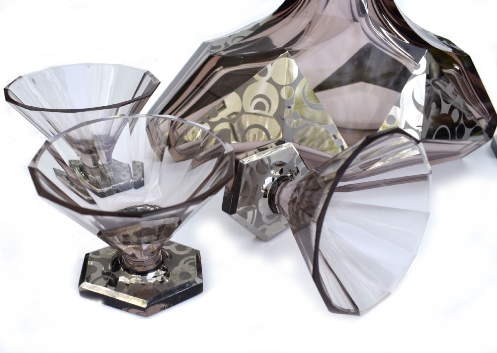 Art Deco Czech Glass 7 Piece Decanter Set, c1930 View X