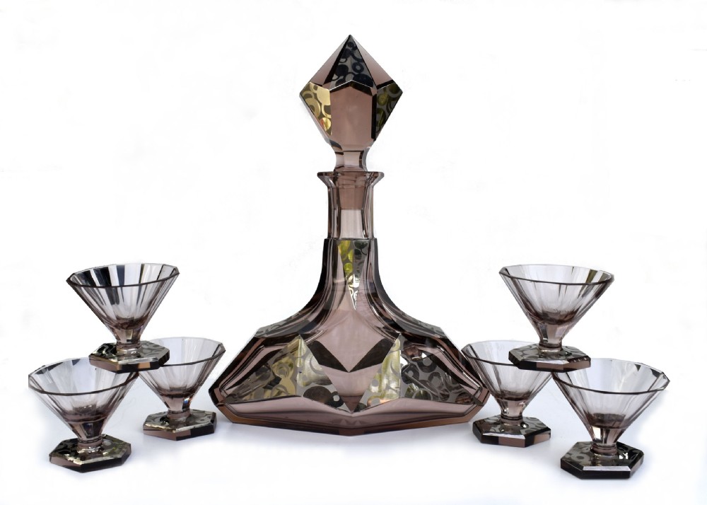 Art Deco Czech Glass 7 Piece Decanter Set, c1930 View XI