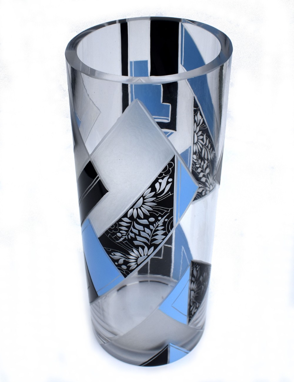 Art Deco Tall Glass & Etched Vase By Karl Palda, c1935 View III