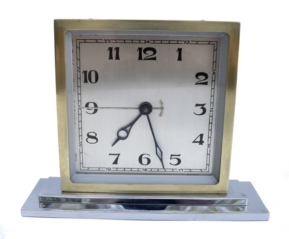 Art Deco Chrome & Brass Free Standing Clock, English, c1930