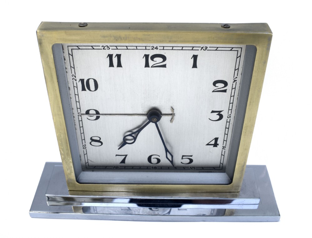 Art Deco Chrome & Brass Free Standing Clock, English, c1930 View II