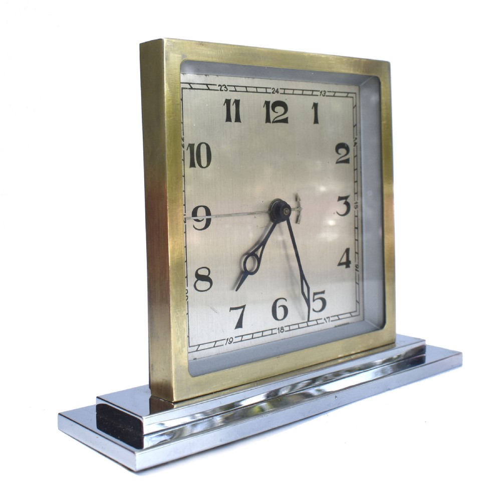 Art Deco Chrome & Brass Free Standing Clock, English, c1930 View III