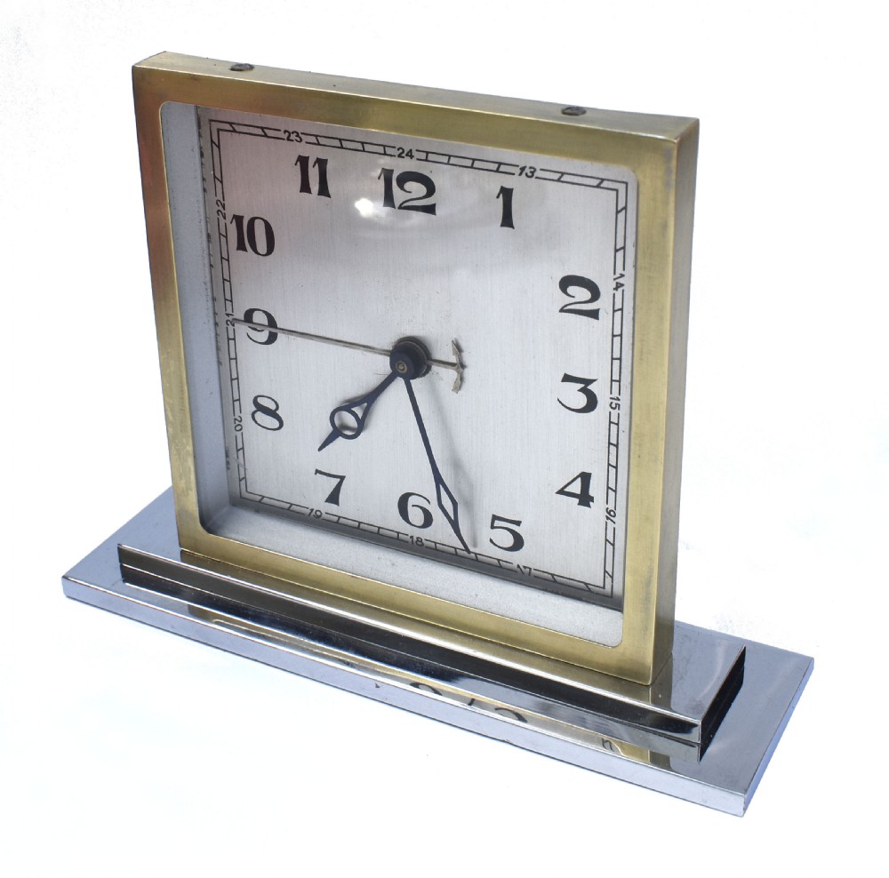 Art Deco Chrome & Brass Free Standing Clock, English, c1930 View IV