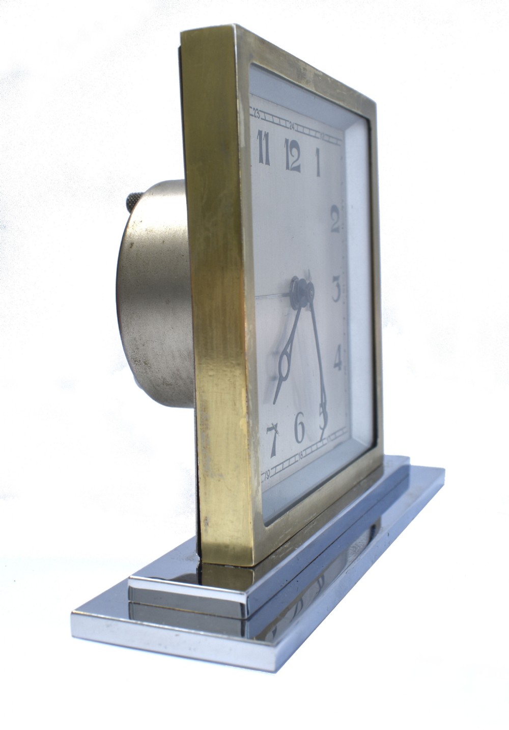 Art Deco Chrome & Brass Free Standing Clock, English, c1930 View VI