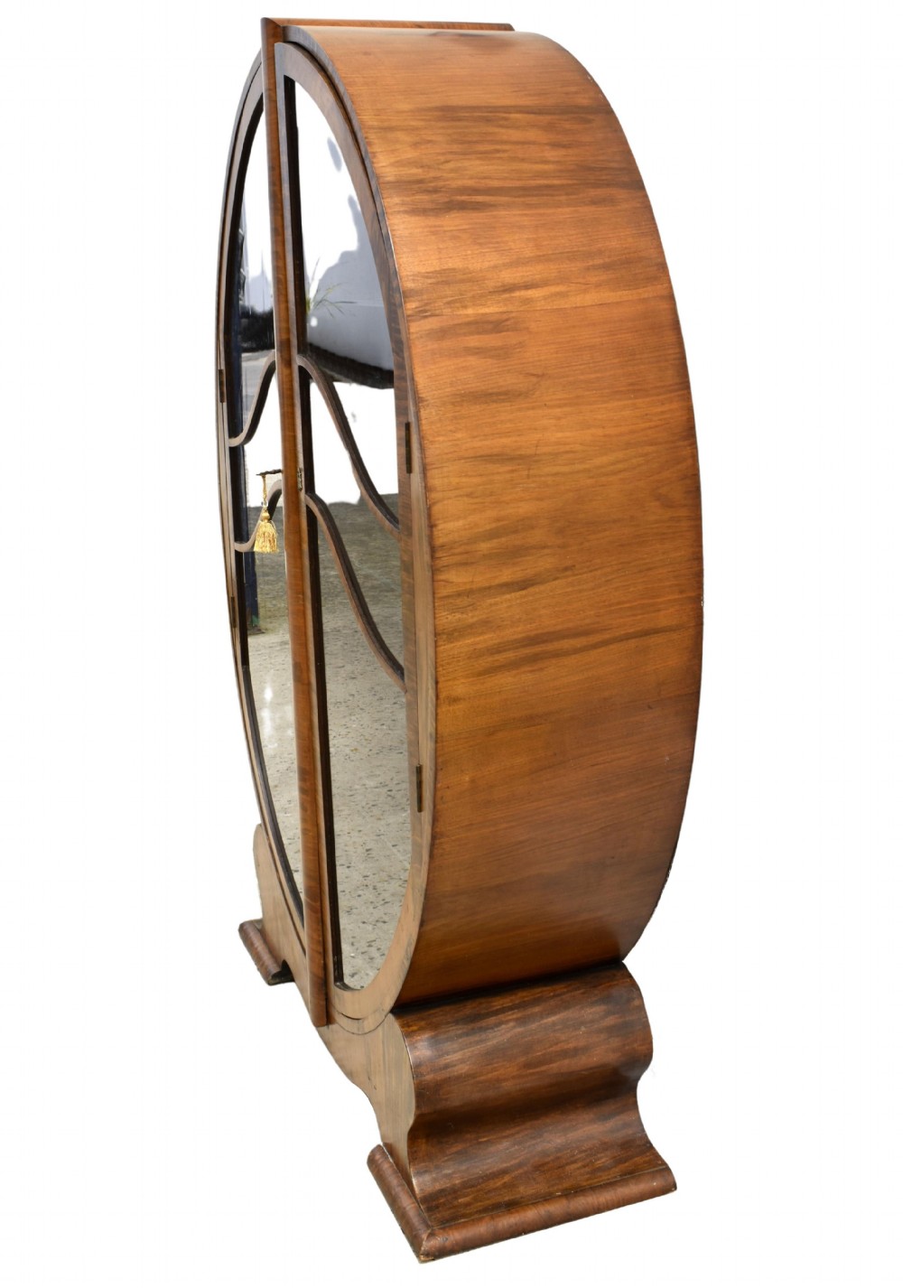 Original Art Deco English Walnut Oval Display Cabinet, c1930 View V