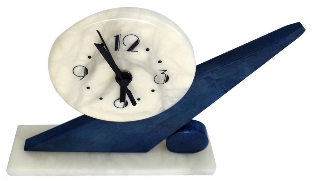 Art Deco Two Tone Marble Clock, c1930 View IV