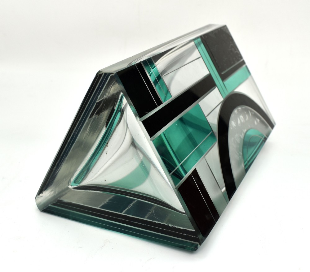 Art Deco Huge Cut Glass & Enamel Etched Vase, c1930 View V