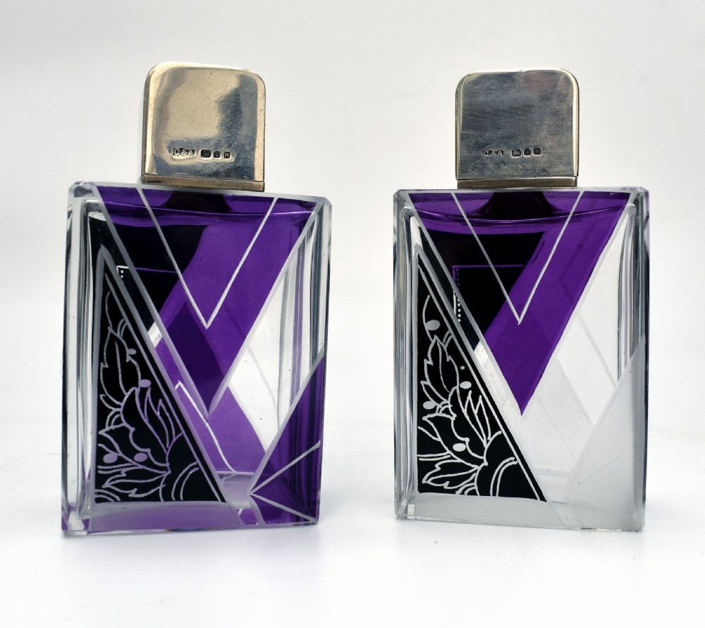 Art Deco Matching Gents Glass and Silver Cologne Bottles, circa 1930