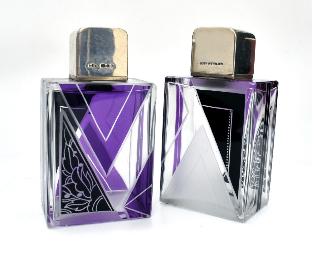 Art Deco Matching Gents Glass and Silver Cologne Bottles, circa 1930 View III