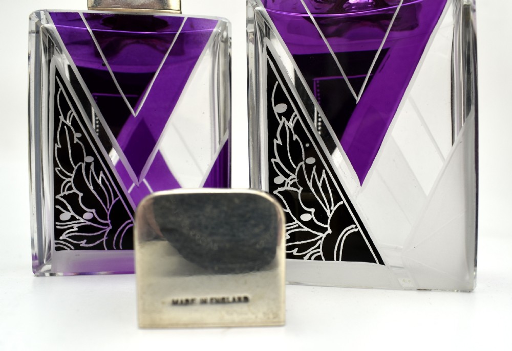 Art Deco Matching Gents Glass and Silver Cologne Bottles, circa 1930 View VII