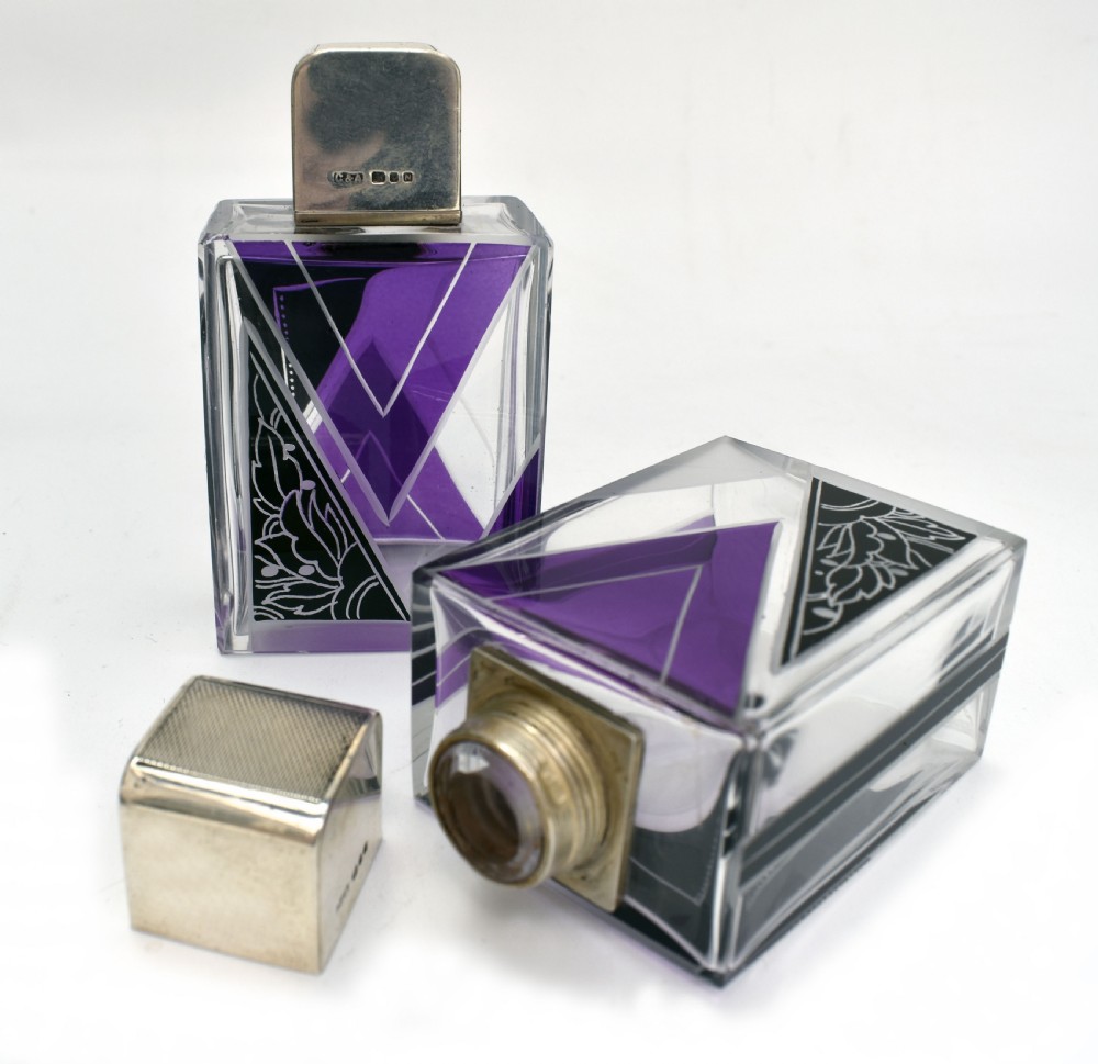 Art Deco Matching Gents Glass and Silver Cologne Bottles, circa 1930 View VIII