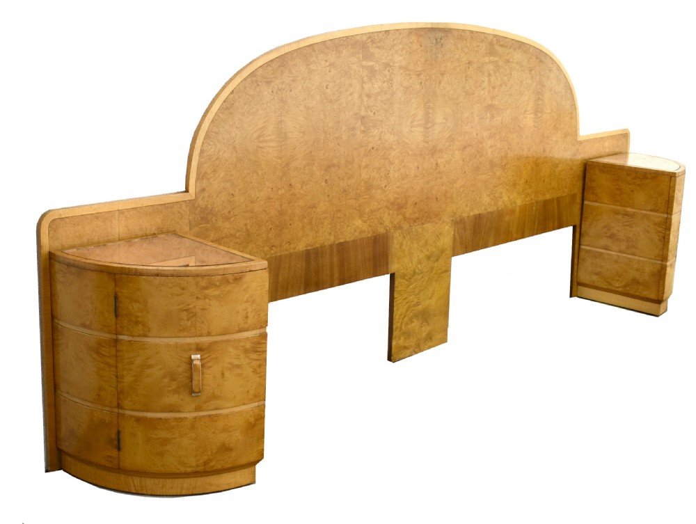 Art Deco Blonde Maple King Size Bed with Cabinets, c1930 View II