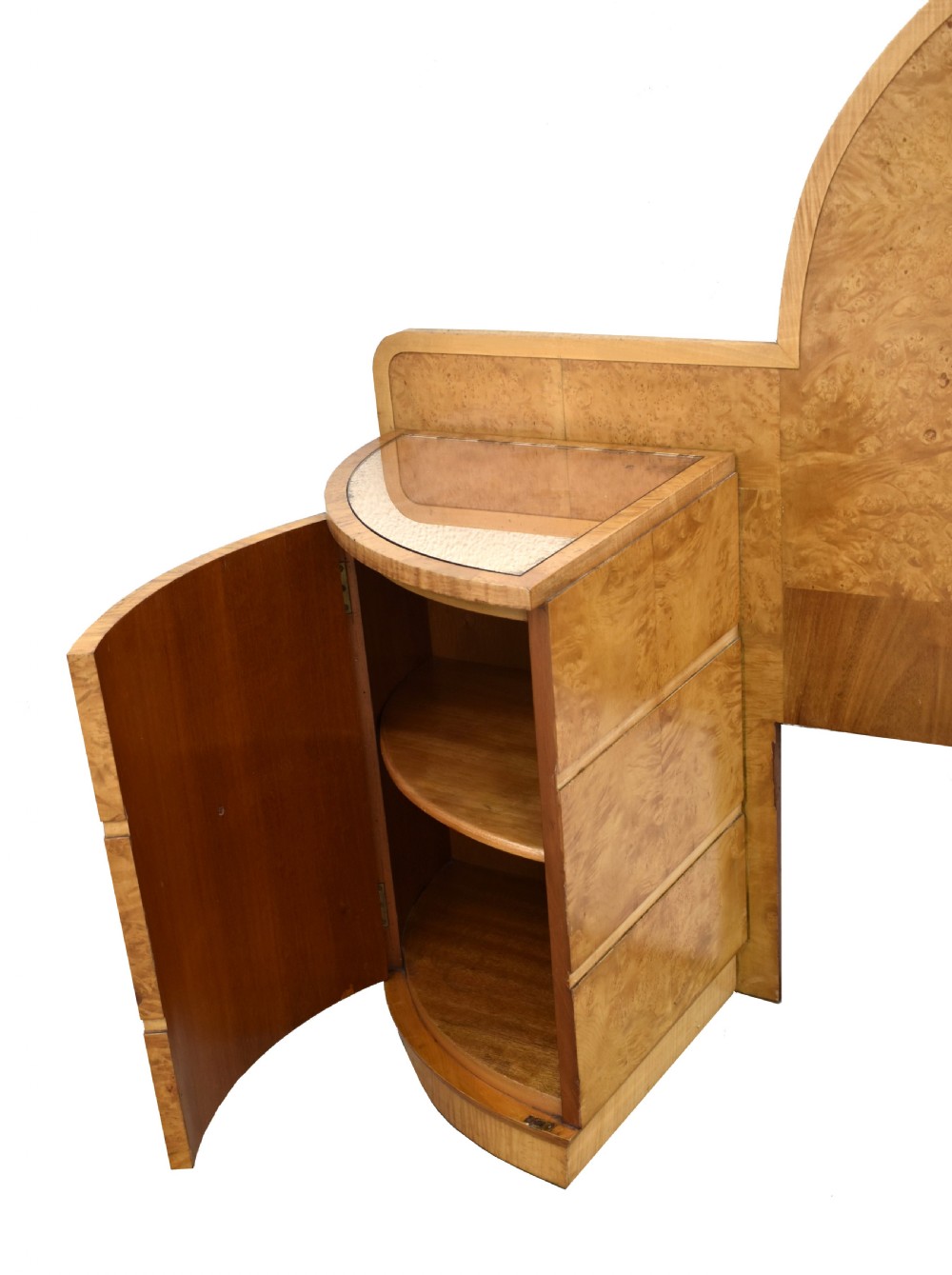 Art Deco Blonde Maple King Size Bed with Cabinets, c1930 View IV