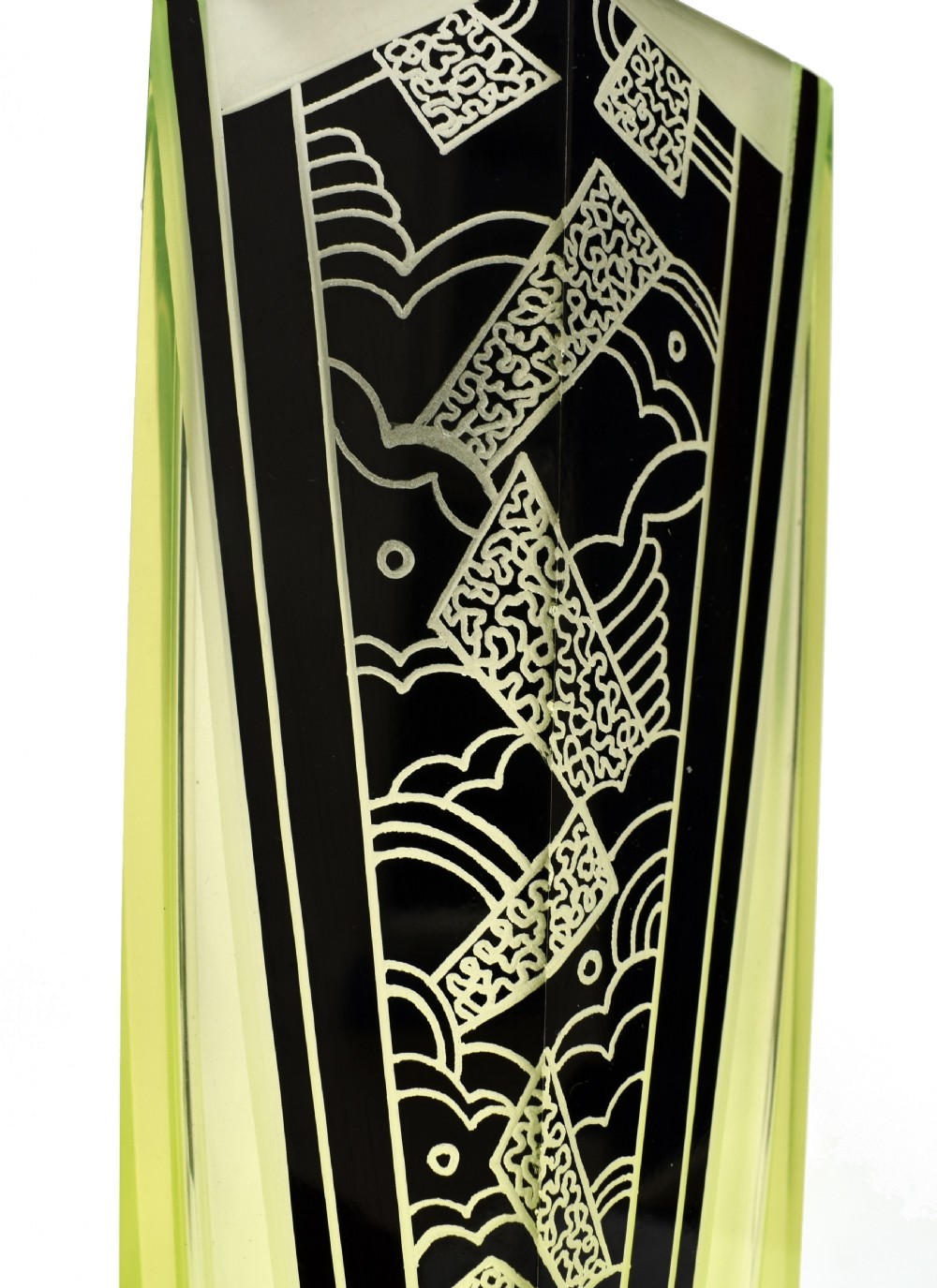 Art Deco Tall Uranium Glass Vase By Karl Palda, c1930 View IV