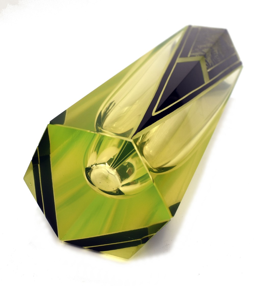 Art Deco Tall Uranium Glass Vase By Karl Palda, c1930 View V