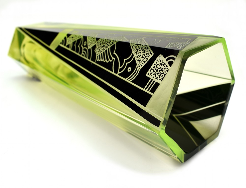 Art Deco Tall Uranium Glass Vase By Karl Palda, c1930 View VII