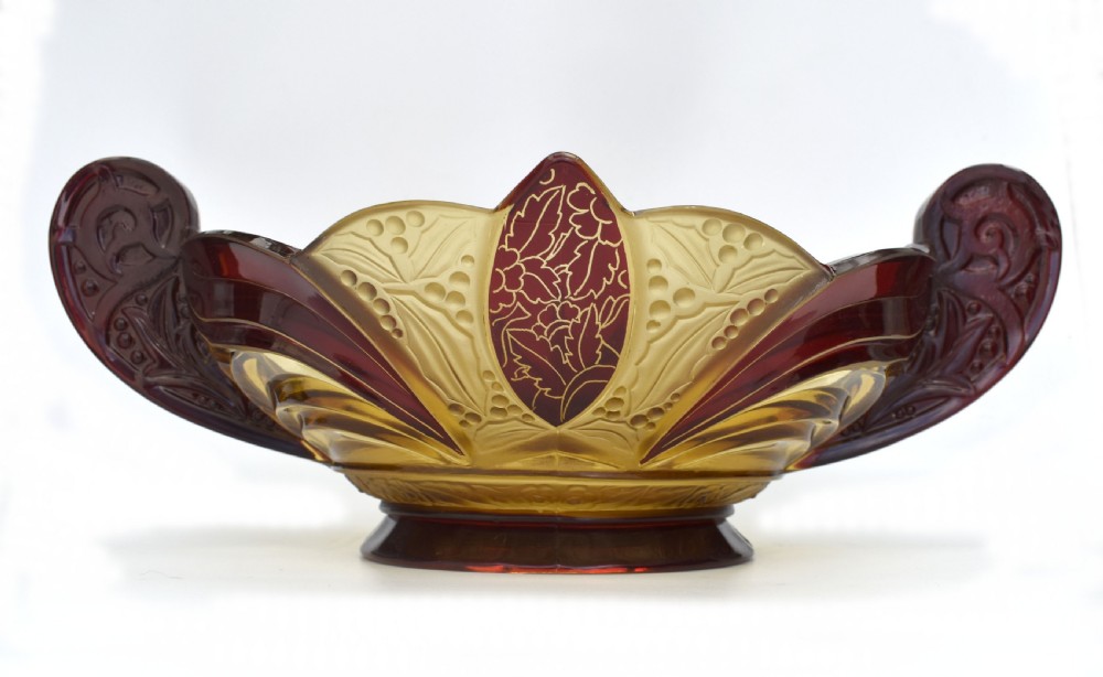 Huge Art Deco Glass Centerpiece Bowl, Czech, c1930