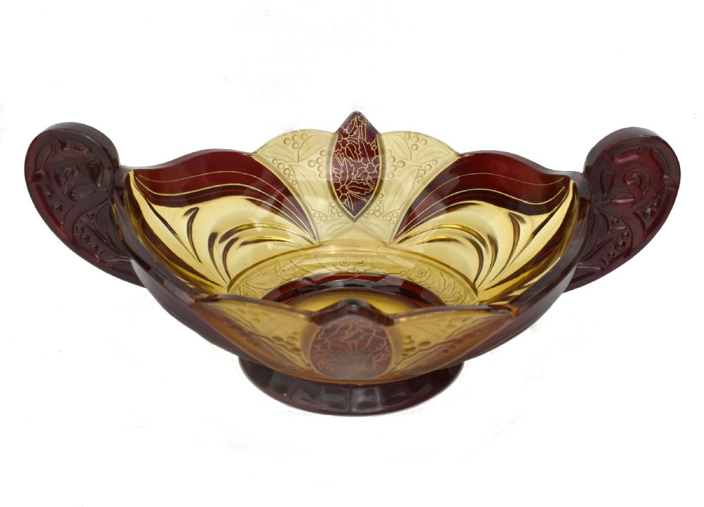 Huge Art Deco Glass Centerpiece Bowl, Czech, c1930 View III