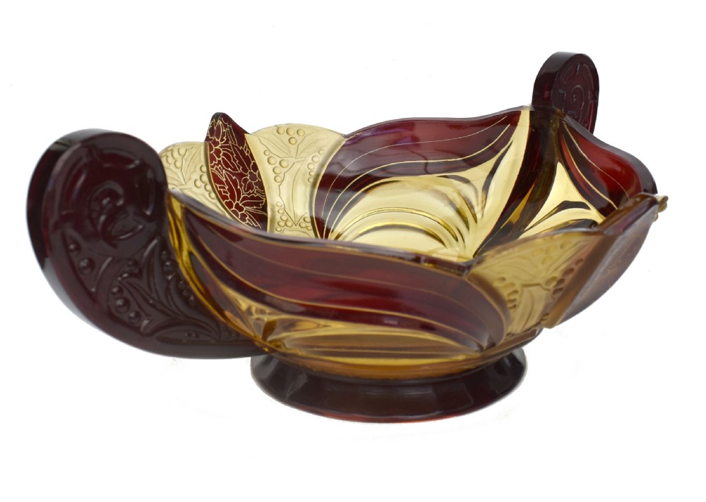 Huge Art Deco Glass Centerpiece Bowl, Czech, c1930 View IV