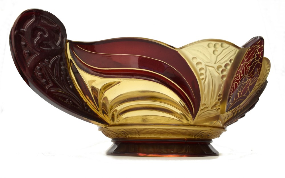 Huge Art Deco Glass Centerpiece Bowl, Czech, c1930 View V
