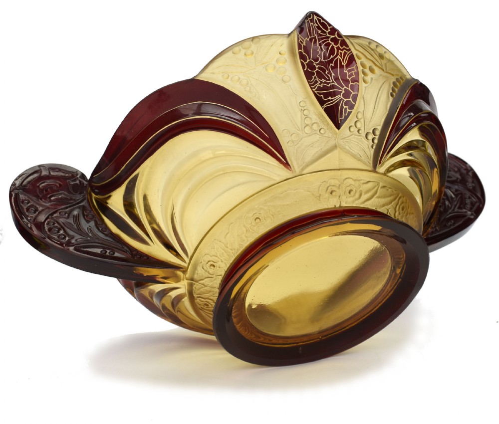 Huge Art Deco Glass Centerpiece Bowl, Czech, c1930 View IX