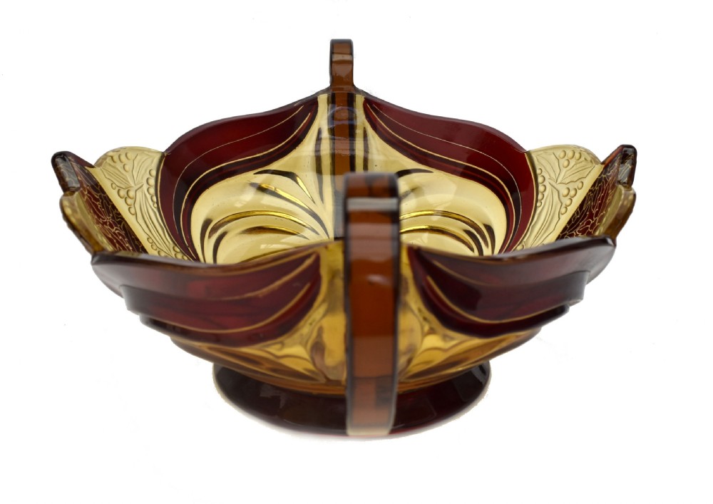 Huge Art Deco Glass Centerpiece Bowl, Czech, c1930 View X
