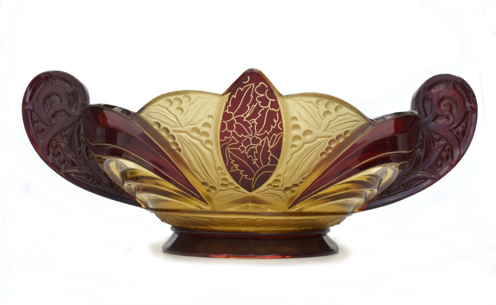 Huge Art Deco Glass Centerpiece Bowl, Czech, c1930 View XIII