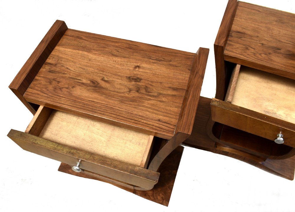 Art Deco Pair Of French Walnut Bedside Tables, c1930 View VI
