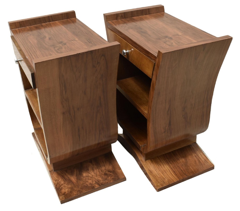Art Deco Pair Of French Walnut Bedside Tables, c1930 View VII