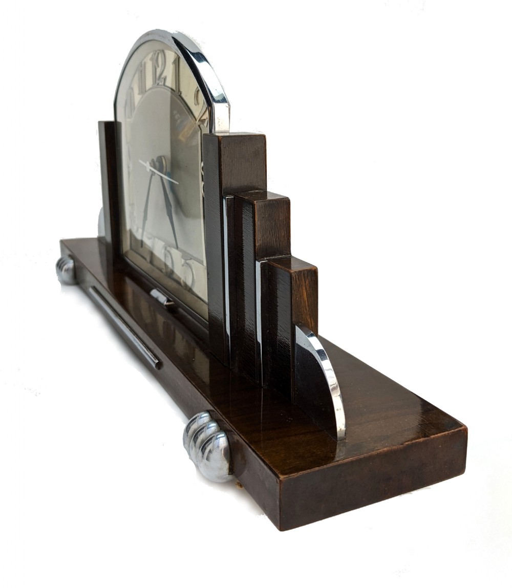 Art Deco Chrome & Walnut Mantle Clock, c1930 View V