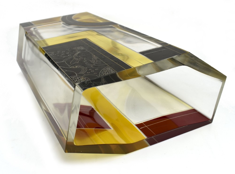 Art Deco Huge Glass & Enamel Etched Vase, Czech Republic, C1930 View IV