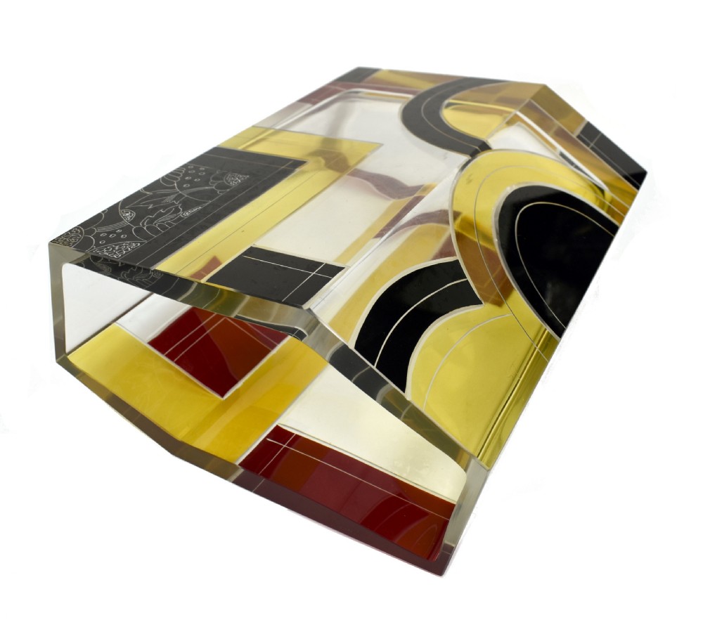 Art Deco Huge Glass & Enamel Etched Vase, Czech Republic, C1930 View V