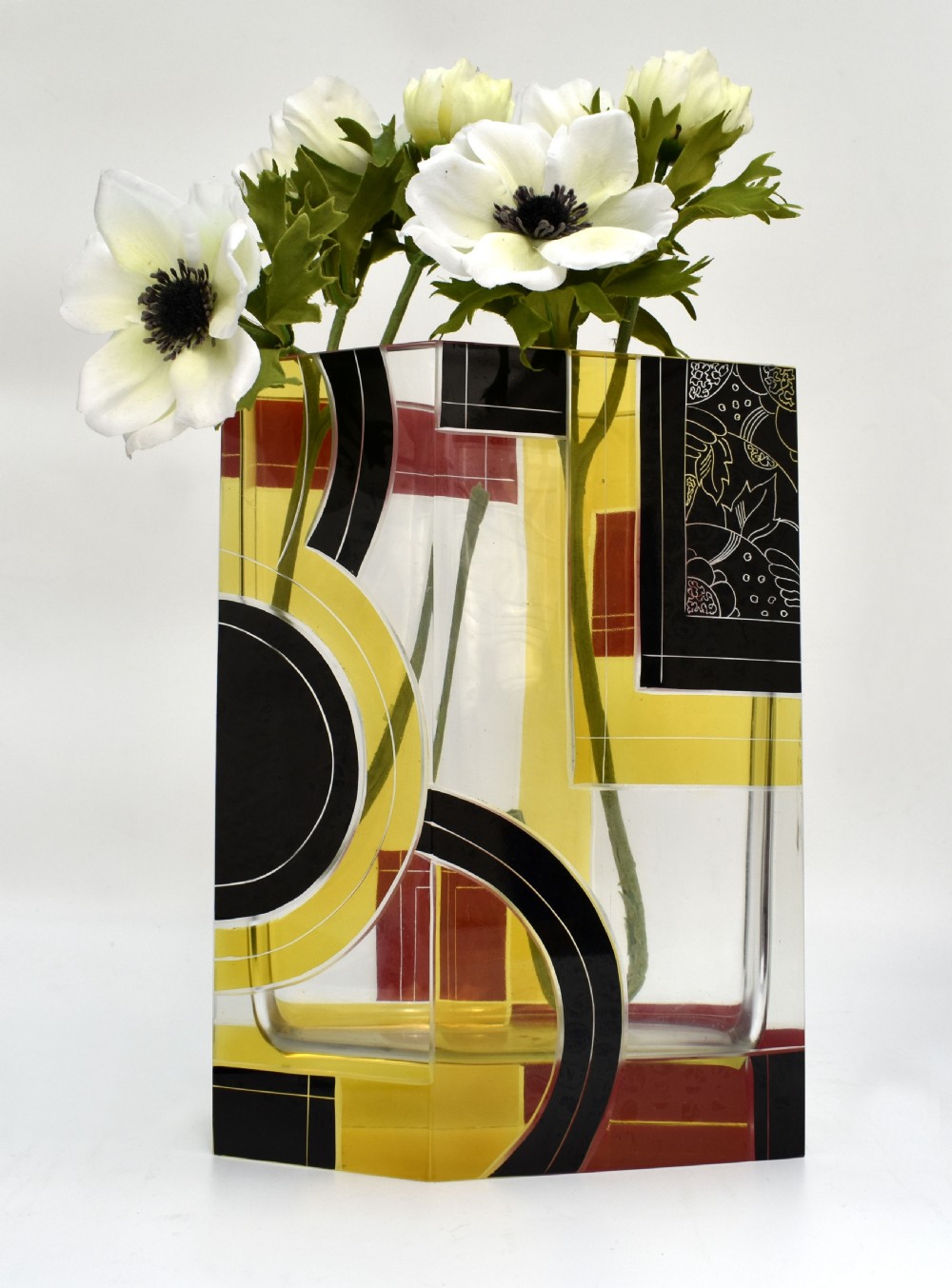 Art Deco Huge Glass & Enamel Etched Vase, Czech Republic, C1930 View VII