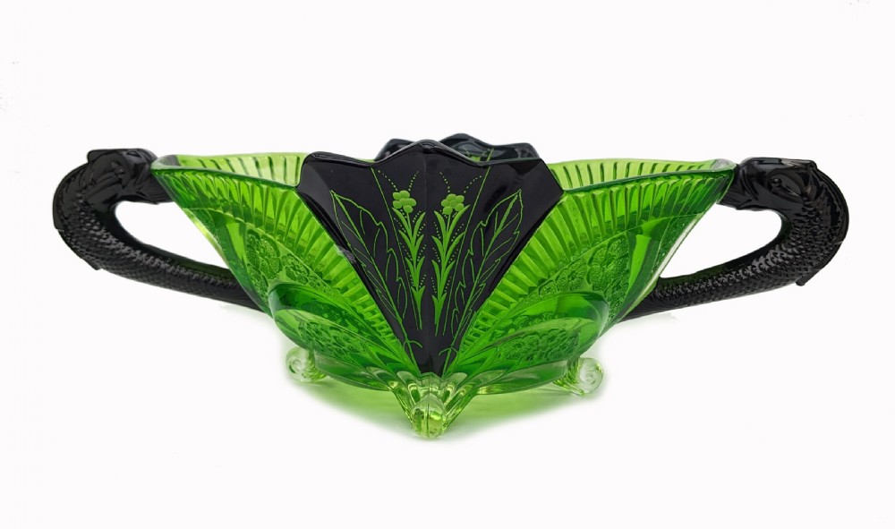 Art Deco Uranium Glass & Enamel Bowl By Karl Palda, c1930 View II