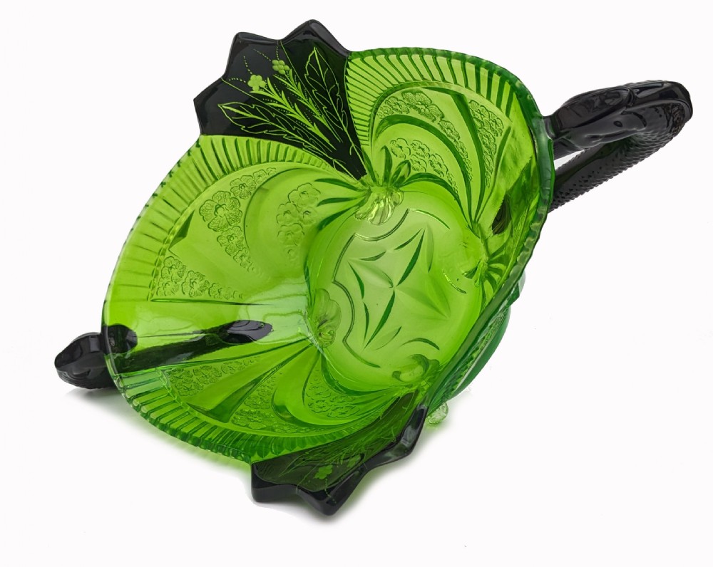 Art Deco Uranium Glass & Enamel Bowl By Karl Palda, c1930 View VI