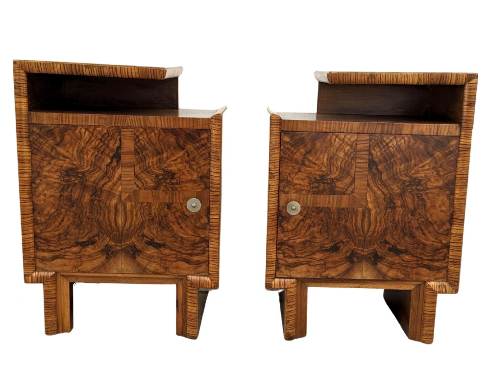 Art Deco Matching Pair of Spectacular Bedside Cabinets, Italian, c1930