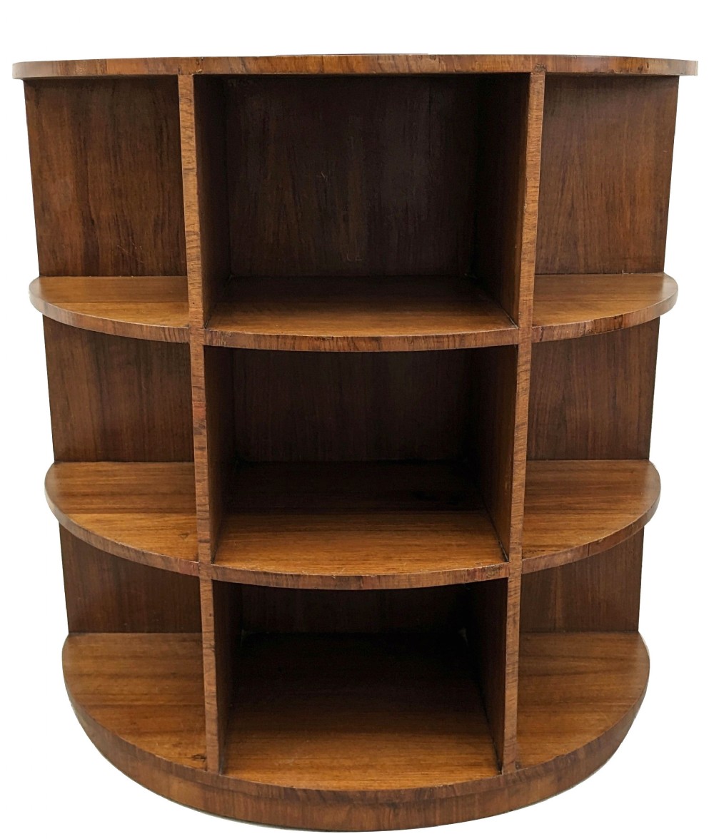 Art Deco Semi Circle Three Tier Walnut Bookcase, c1930