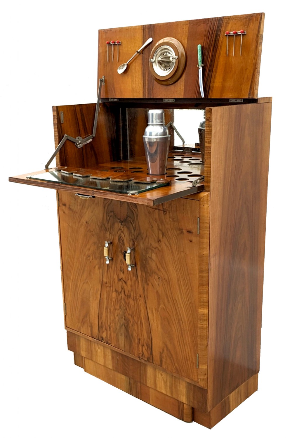 Art Deco Figured Walnut Cocktail Cabinet, English, c1930