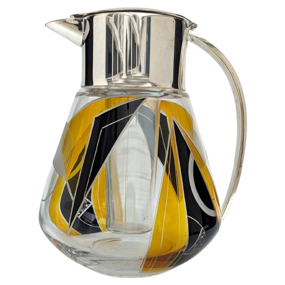 Art Deco Cut Glass Silver Plated Drinks Pitcher, Karl Palda, c1930