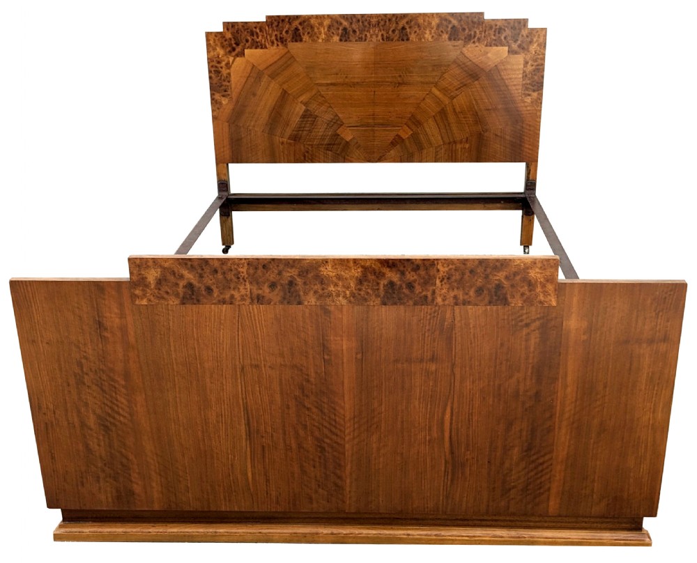 Art Deco Skyscraper Walnut Double Bed, c1930