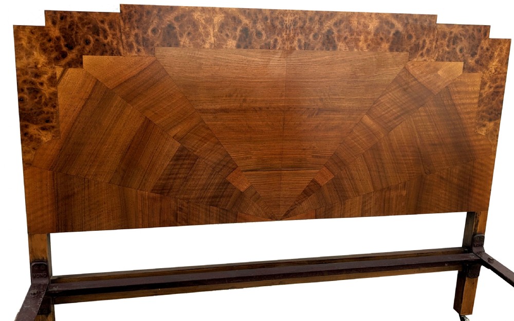 Art Deco Skyscraper Walnut Double Bed, c1930 View IX