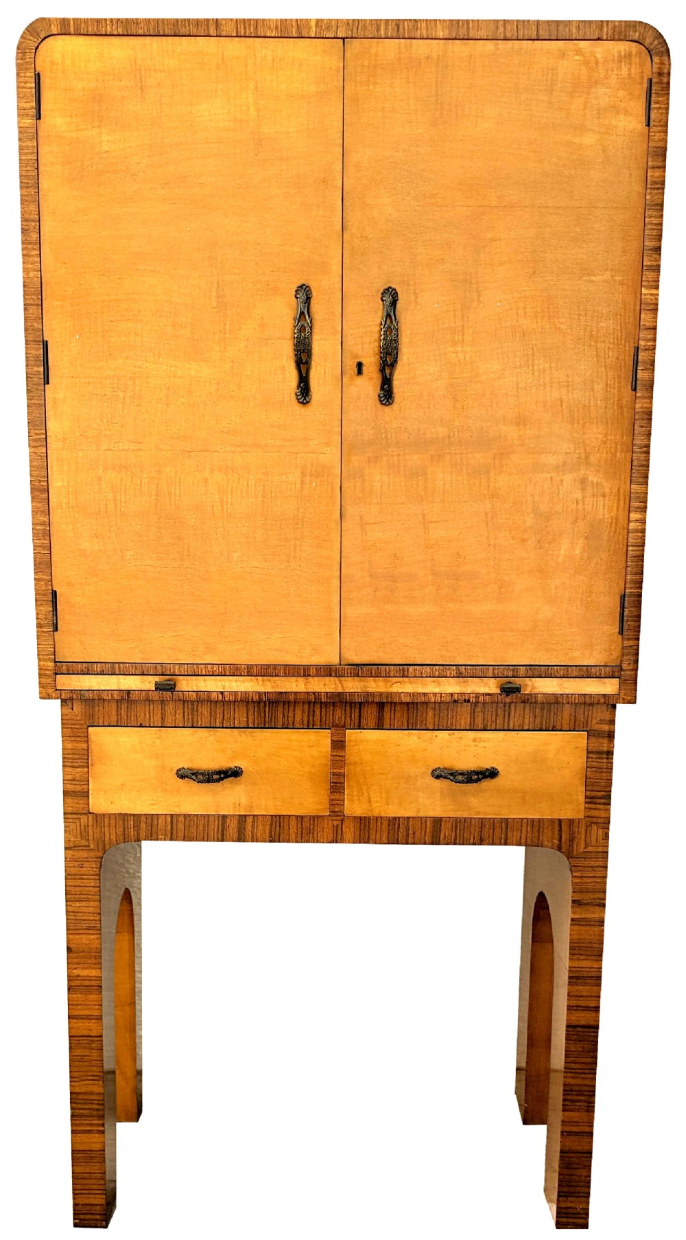 Art Deco Satinwood High End Cocktail Cabinet By Epstein Brothers, c1930
