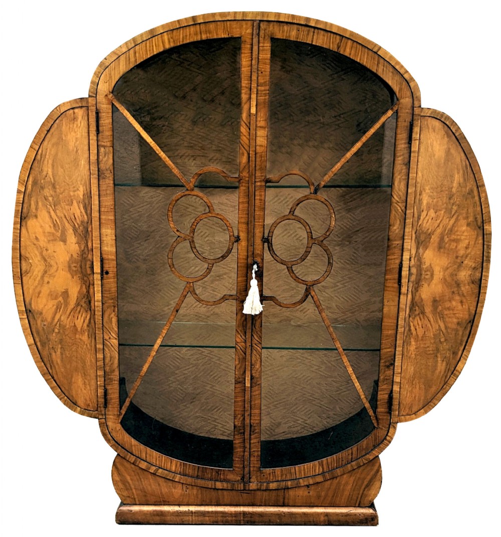 Art Deco Figured Walnut Cloud Display Cabinet, c1930
