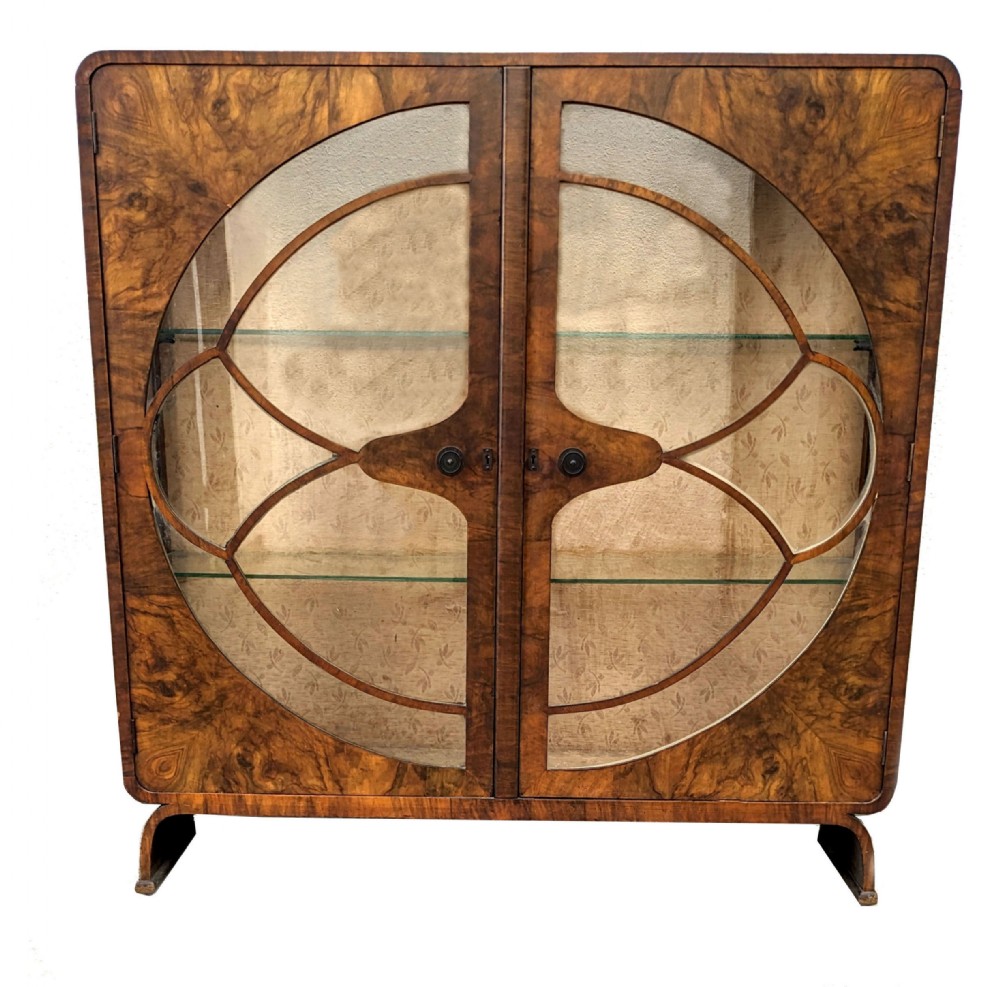 Art Deco Figured Walnut Display Cabinet, c1930