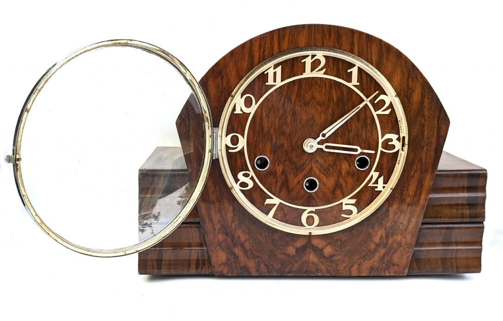 Art Deco Chiming Walnut Mantle Clock, c1938 View VIII