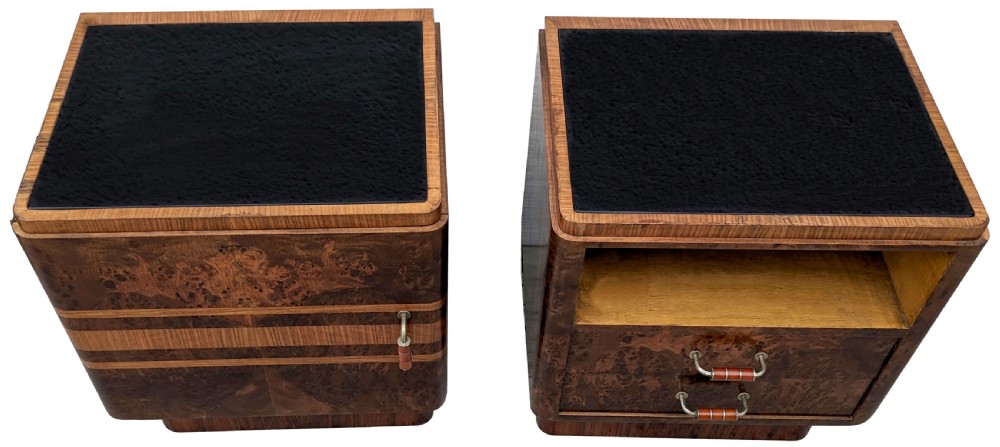 Art Deco Pair of Stylish 'His & Hers' Bedside Table Nightstands, Italian, c1930 View II