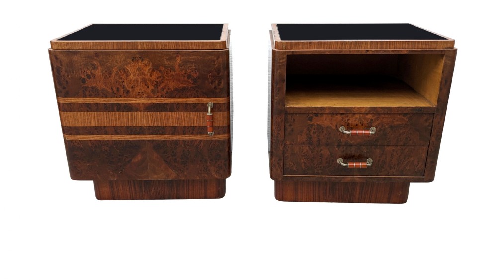 Art Deco Pair of Stylish 'His & Hers' Bedside Table Nightstands, Italian, c1930 View III