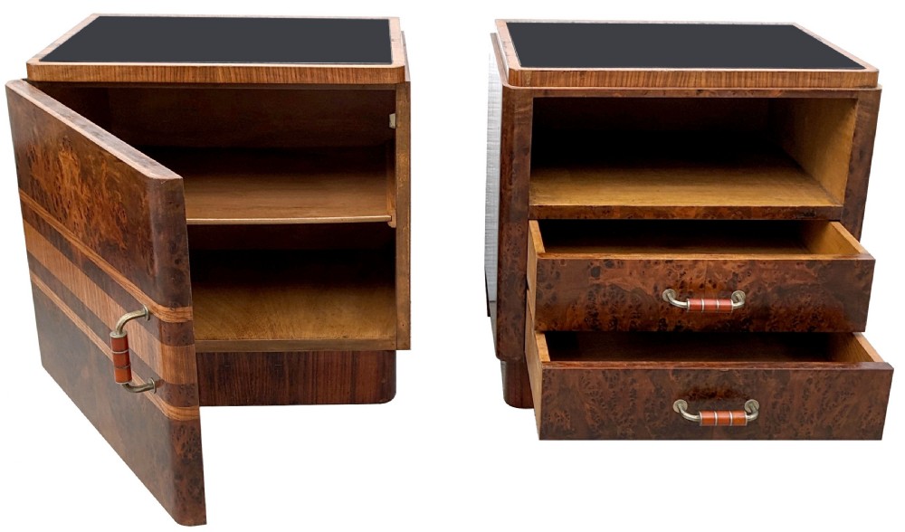 Art Deco Pair of Stylish 'His & Hers' Bedside Table Nightstands, Italian, c1930 View IV