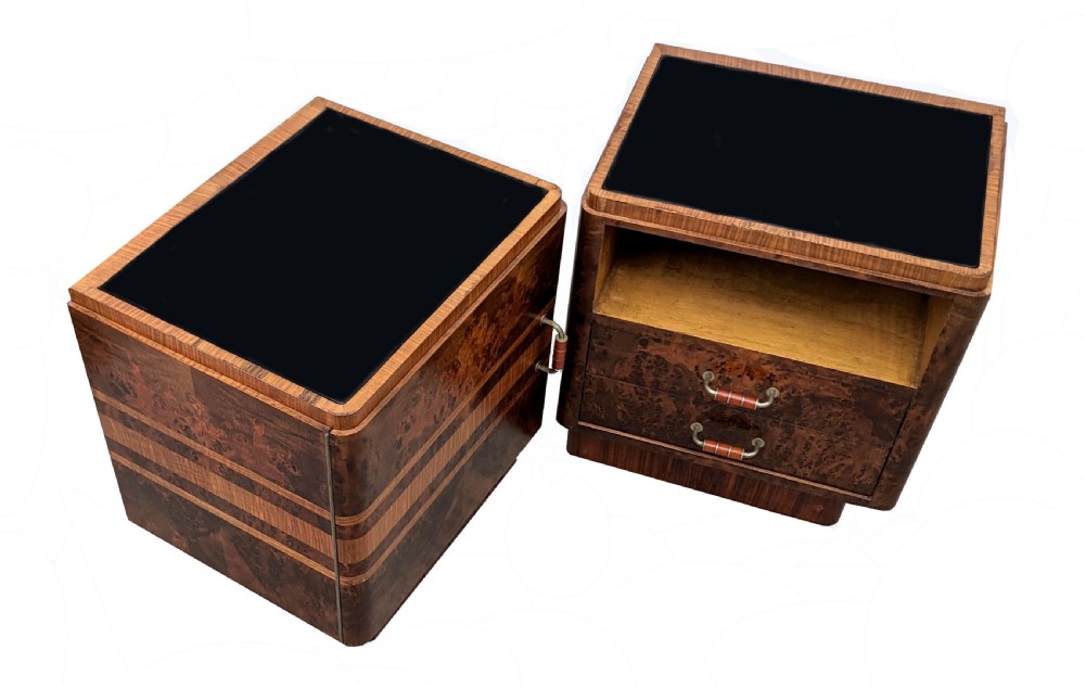 Art Deco Pair of Stylish 'His & Hers' Bedside Table Nightstands, Italian, c1930 View V